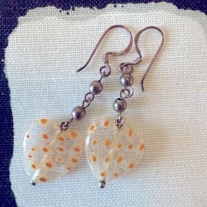 Heart-Shaped Millifiore Italian Glass 925 Sterling Silver Floral Earrings